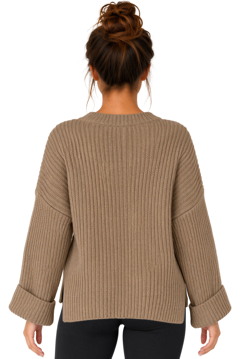 Damen Relaxed Fit Strickpullover 25RSW093 - Dark Beige