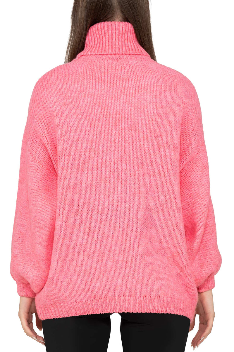 Damen Relaxed Fit Rollkragenpullover 25RSW090 - Pink