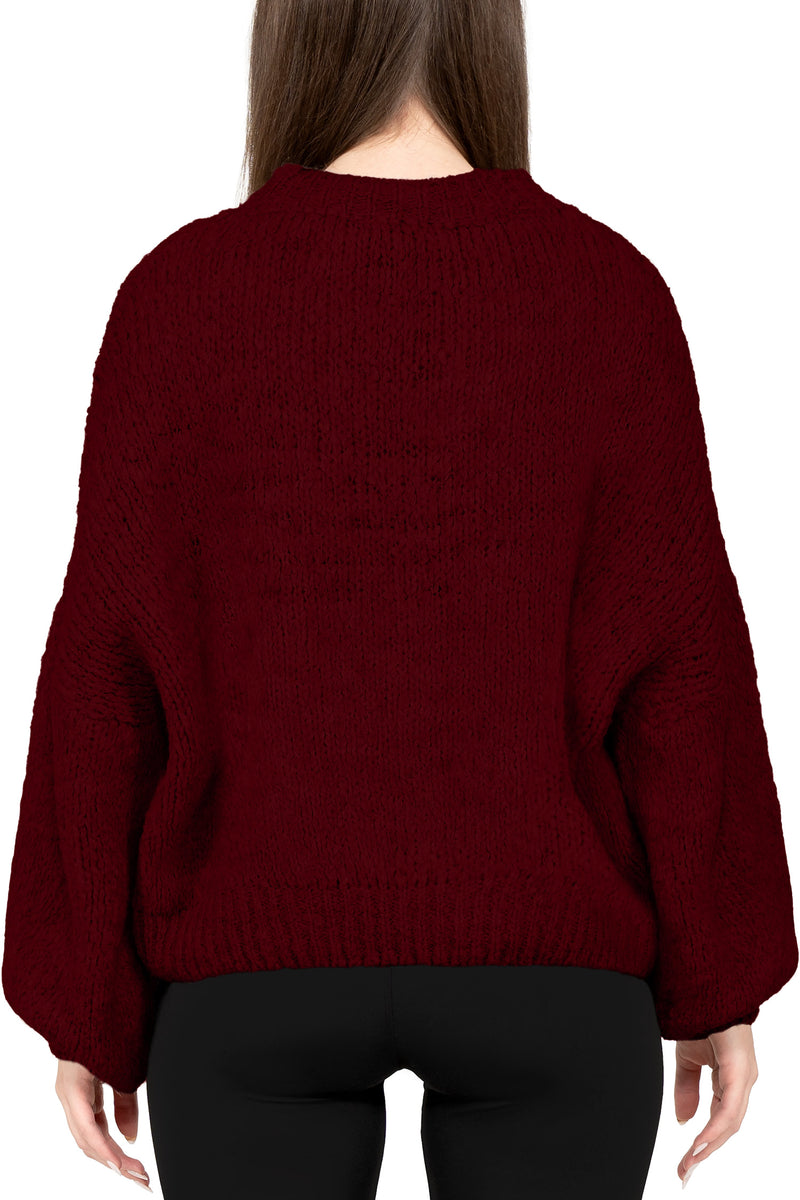 Damen Relaxed Fit Strickpullover 25RSW089 - Bordeaux