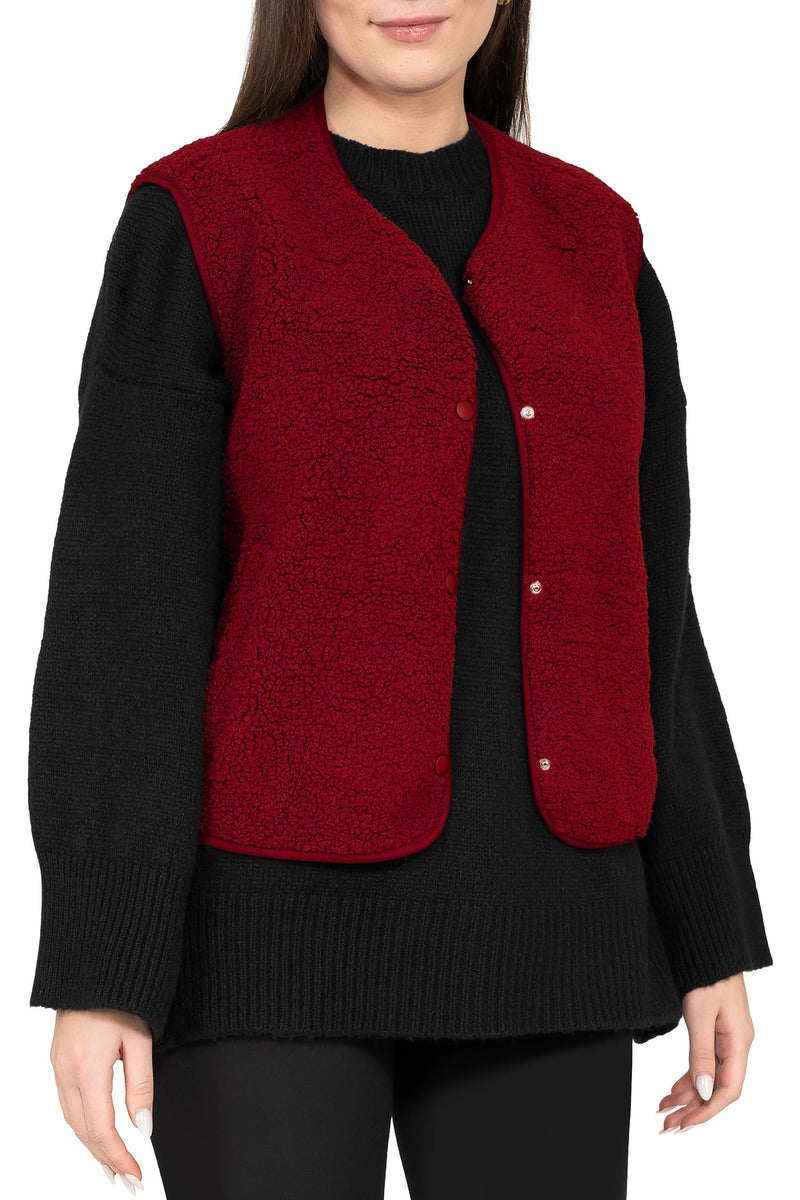 Damen Relaxed Fit Teddy Weste 25RSW098 - Bordeaux
