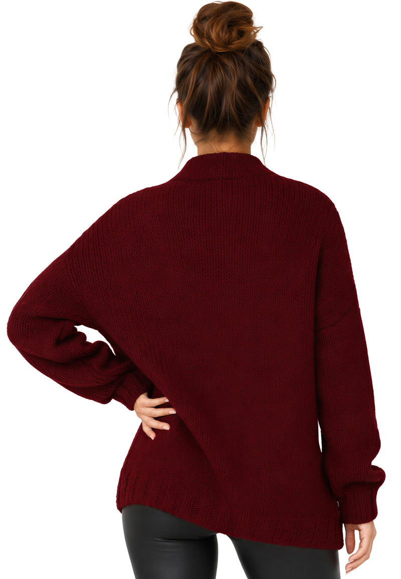 Damen Relaxed Fit Strickjacke 25RSW094 - Bordeaux
