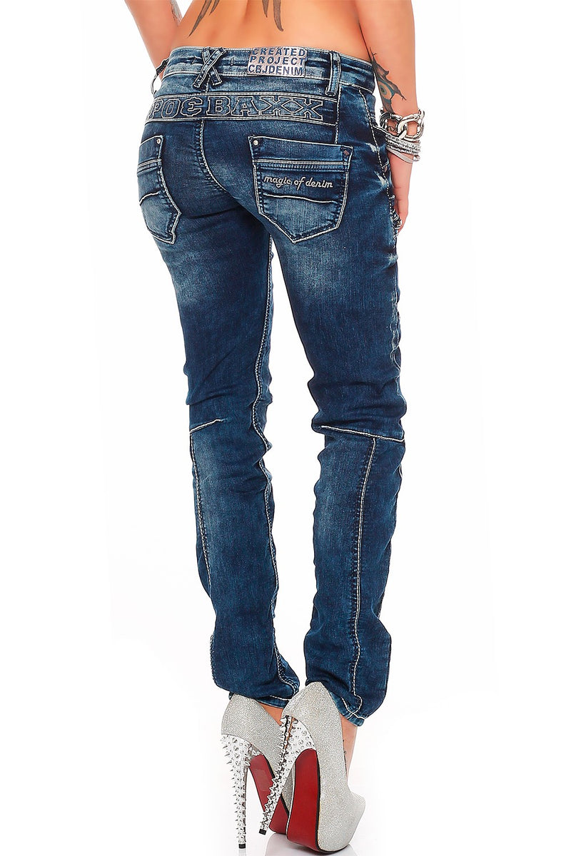 Damen Slim Fit Jeans Stonewashed WD200B - Blue