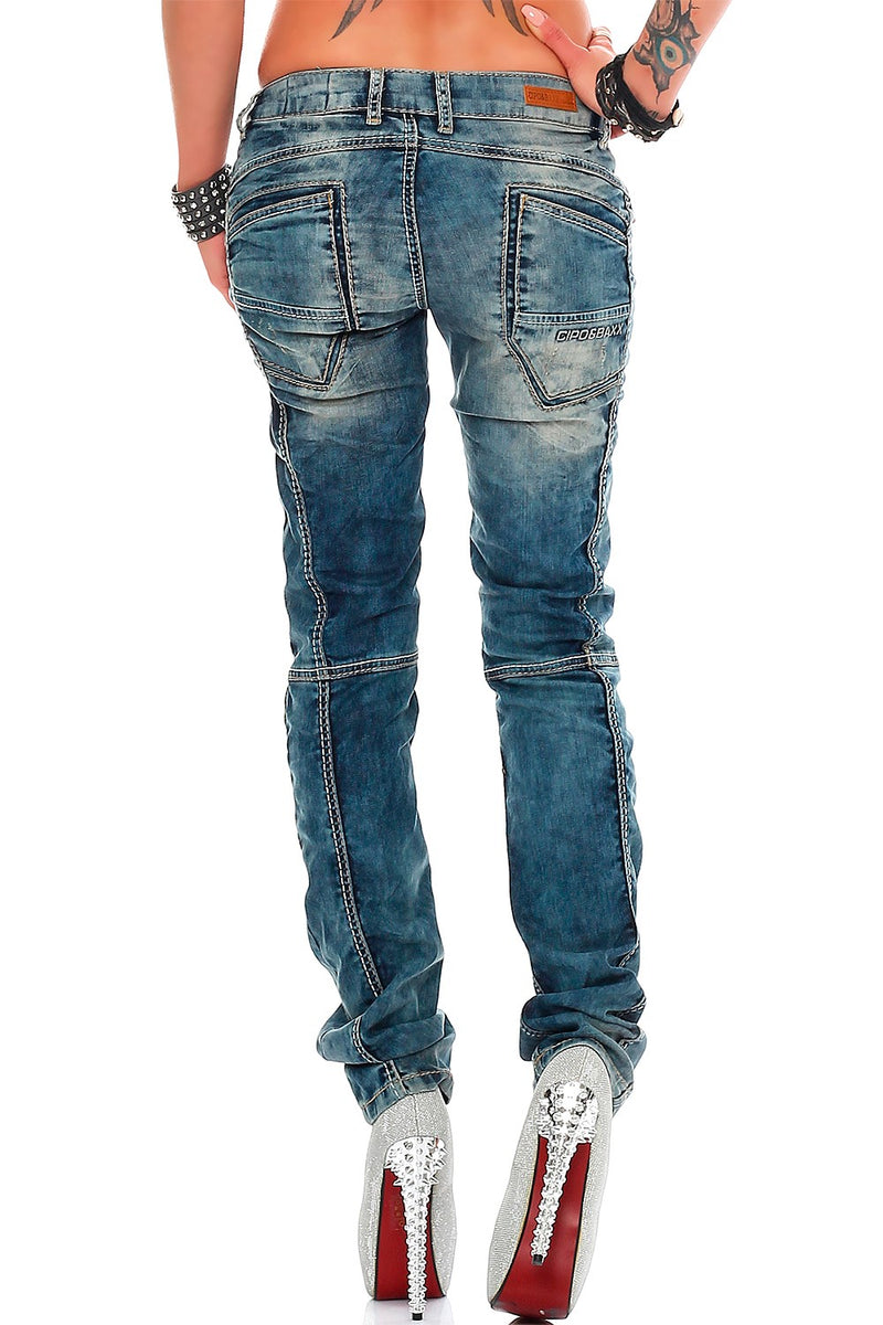 Damen Slim Fit Jeans Stonewashed WD175 - Blue