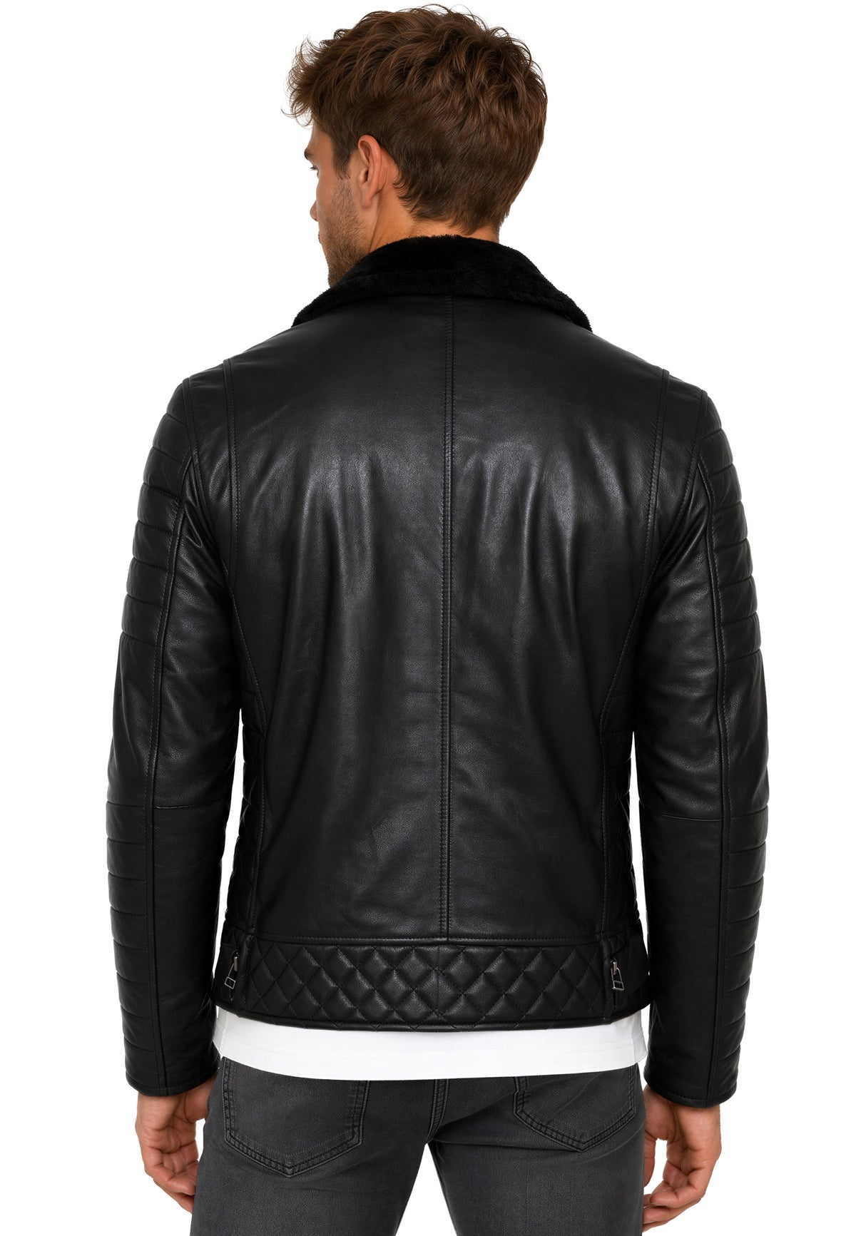 Herren Slim Fit Echtlederjacke Black Zipper RS008LUX - Black