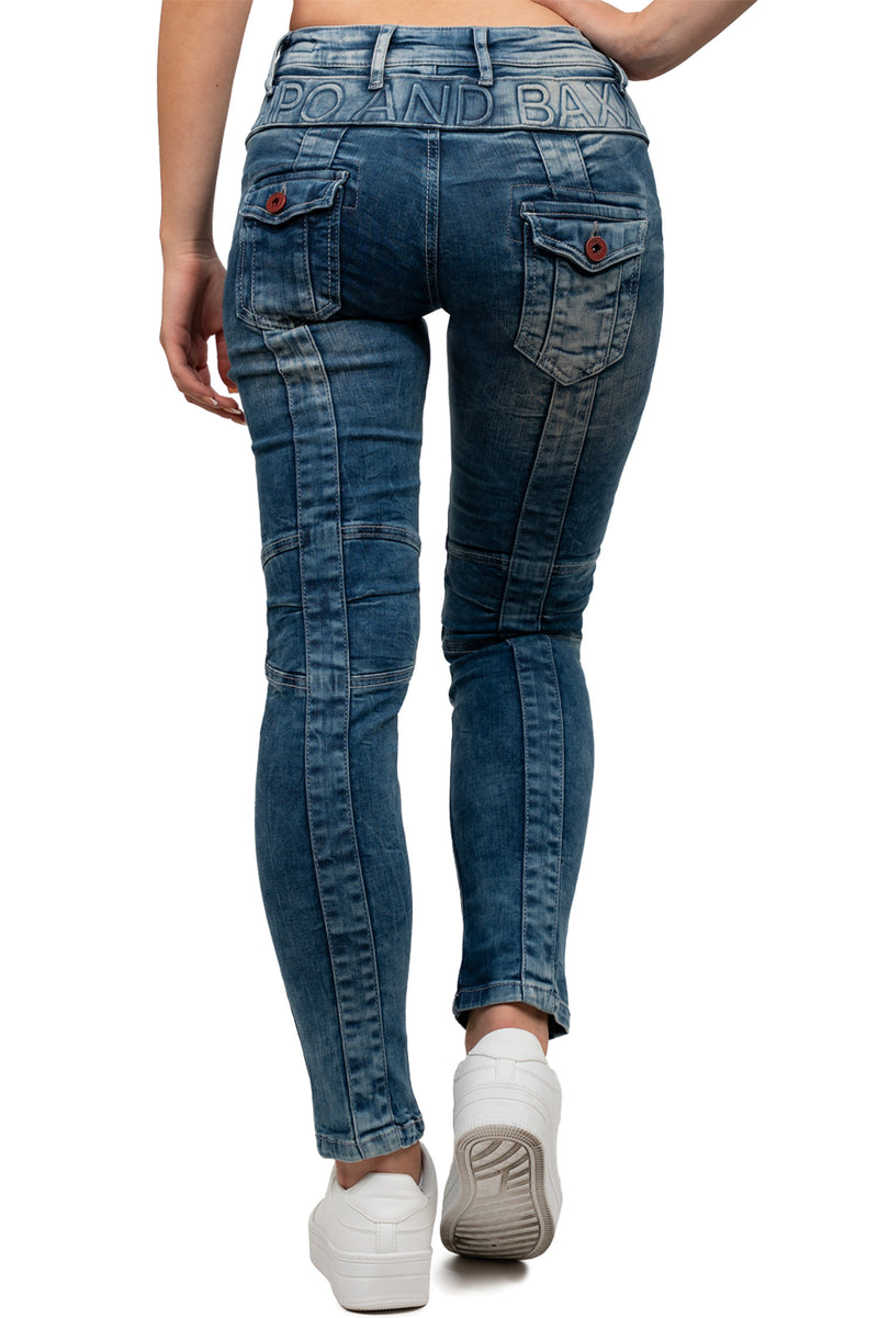 Damen Slim Fit Jeans Stonewashed WD358 - Blue