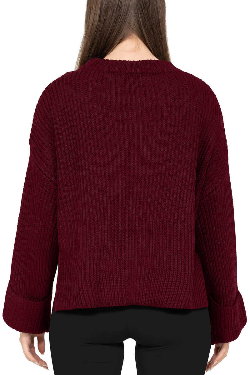 Damen Relaxed Fit Strickpullover 25RSW093 - Bordeaux