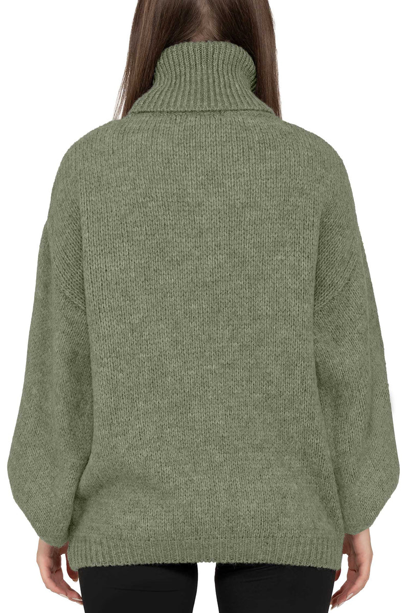Damen Relaxed Fit Rollkragenpullover 25RSW090 - Green