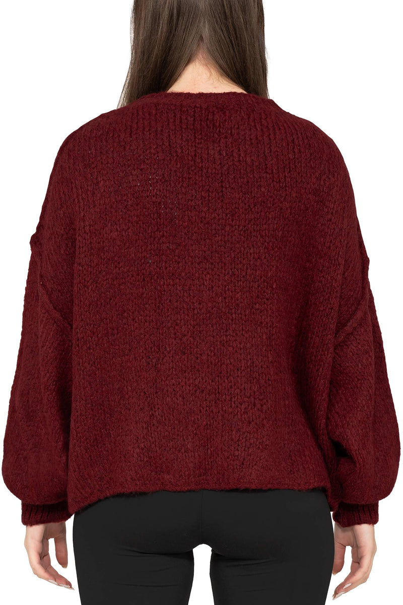 Damen Relaxed Fit Strickpullover 25RSW096 - Bordeaux