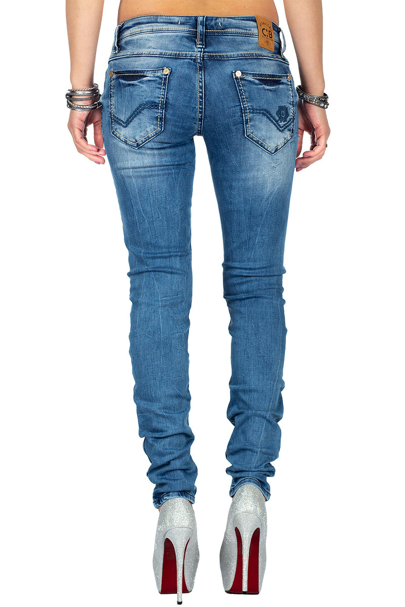 Damen Slim Fit Jeans Stonewashed WD344 - Blue
