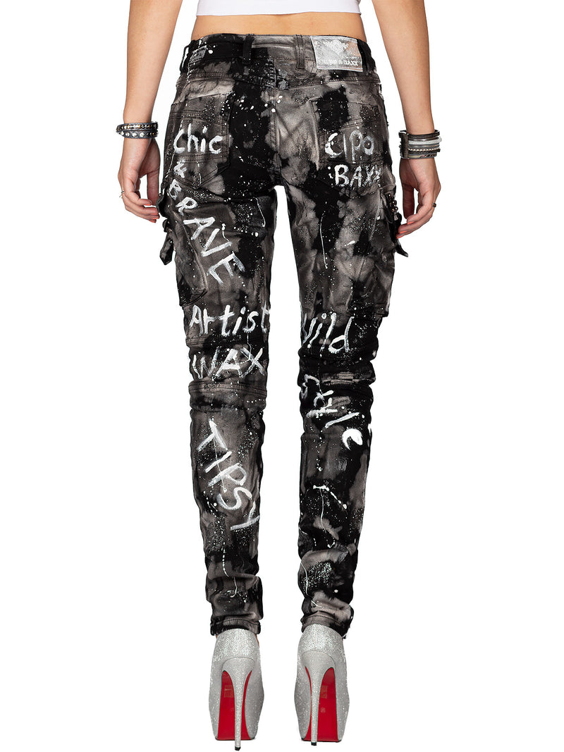Damen Straight Fit Jeans Mid Waist WD397 - Black