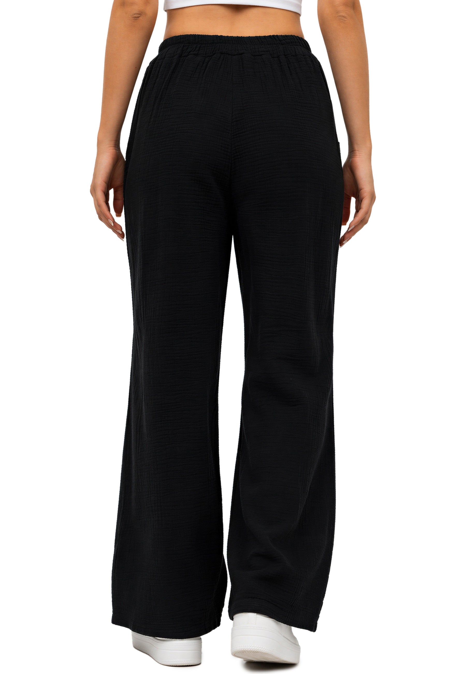 Damen Oversized Hose Musselin 25RSW082 - Black