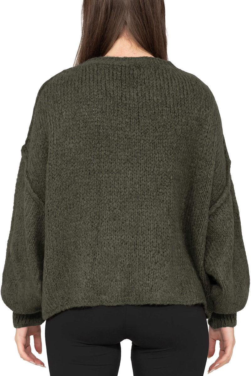 Damen Relaxed Fit Strickpullover 25RSW096 - Khaki