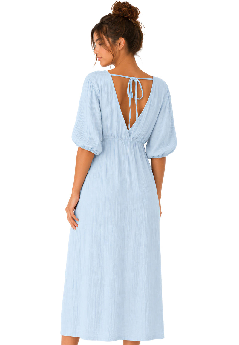 Damen Relaxed Fit Sommerkleid Musselin 25RSW077 - Baby Blue