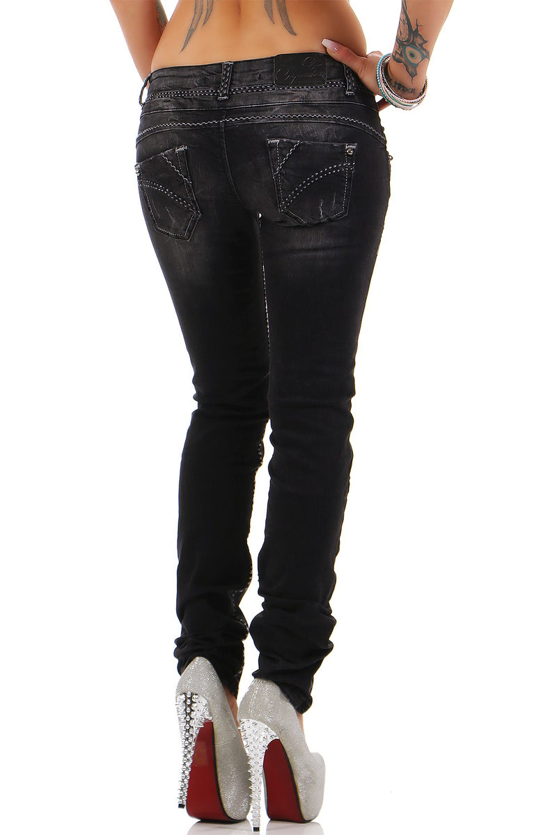 Damen Slim Fit Jeans Stonewashed CBW0655 - Black