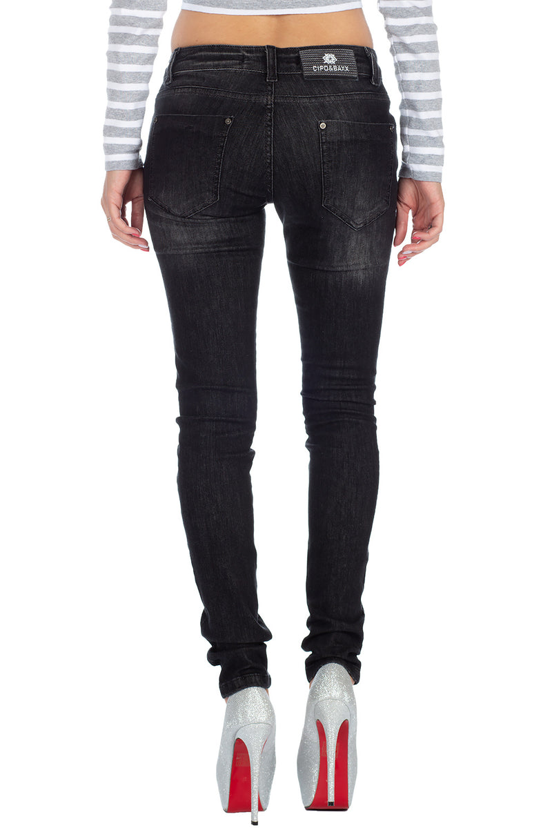 Damen Slim Fit Jeans Stonewashed 19CB08 - Black