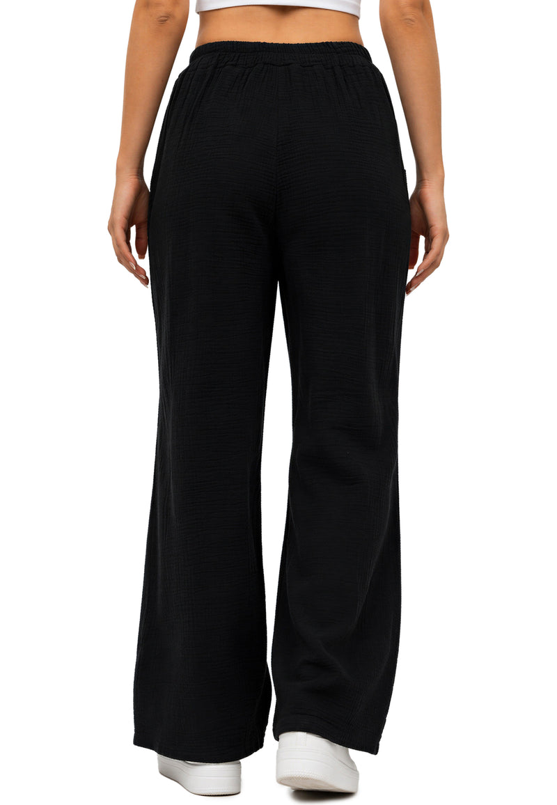 Damen Oversized Hose Musselin 25RSW082 - Black