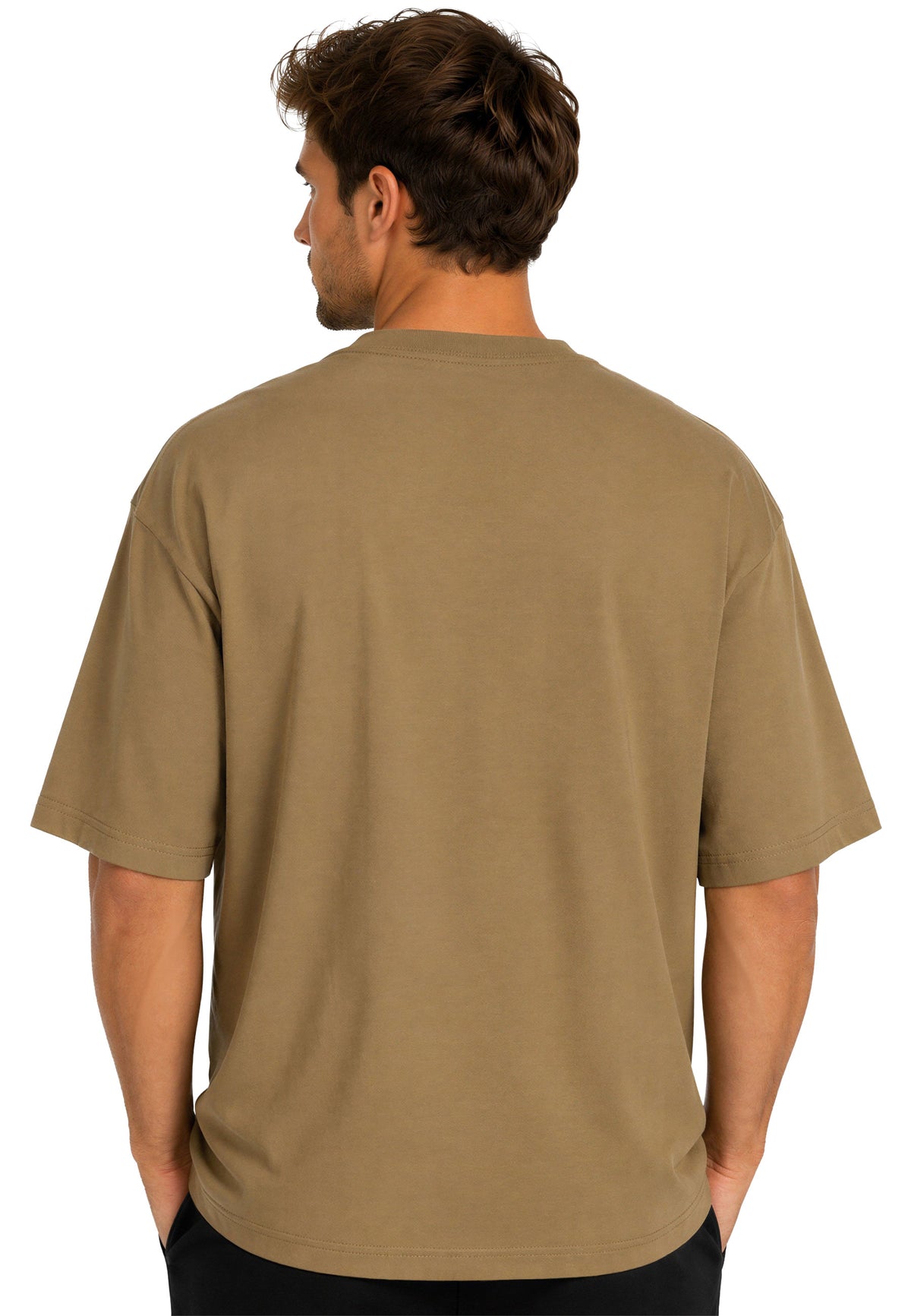 Herren Regular Fit T-Shirt Shoulder Drop in Khaki – Reichstadt – Ansicht 2