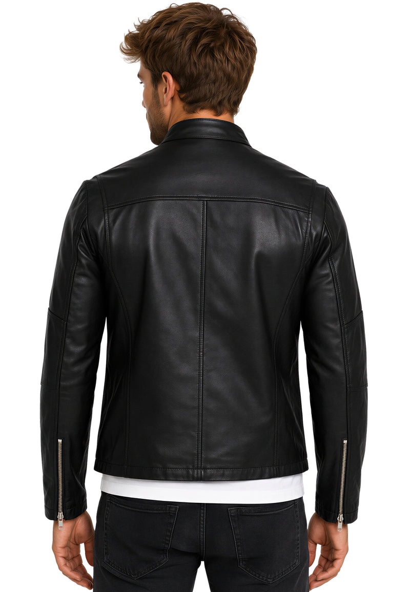 Herren Slim Fit Echtlederjacke Silver Zipper 20RS20LUX - Black