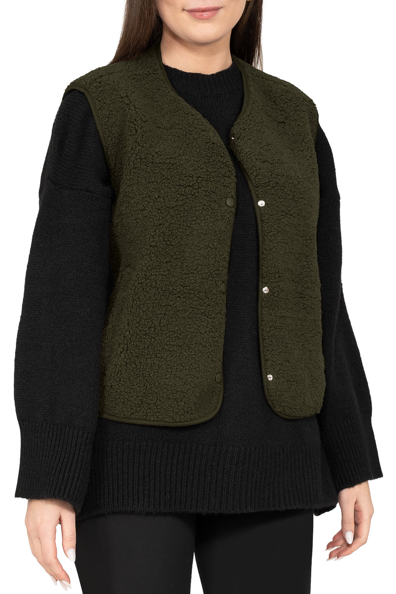 Damen Relaxed Fit Teddy Weste 25RSW098 - Khaki