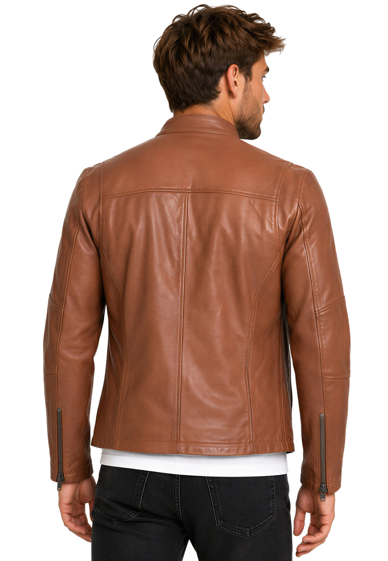 Herren Slim Fit Echtlederjacke Silver Zipper 20RS20LUX - Brown