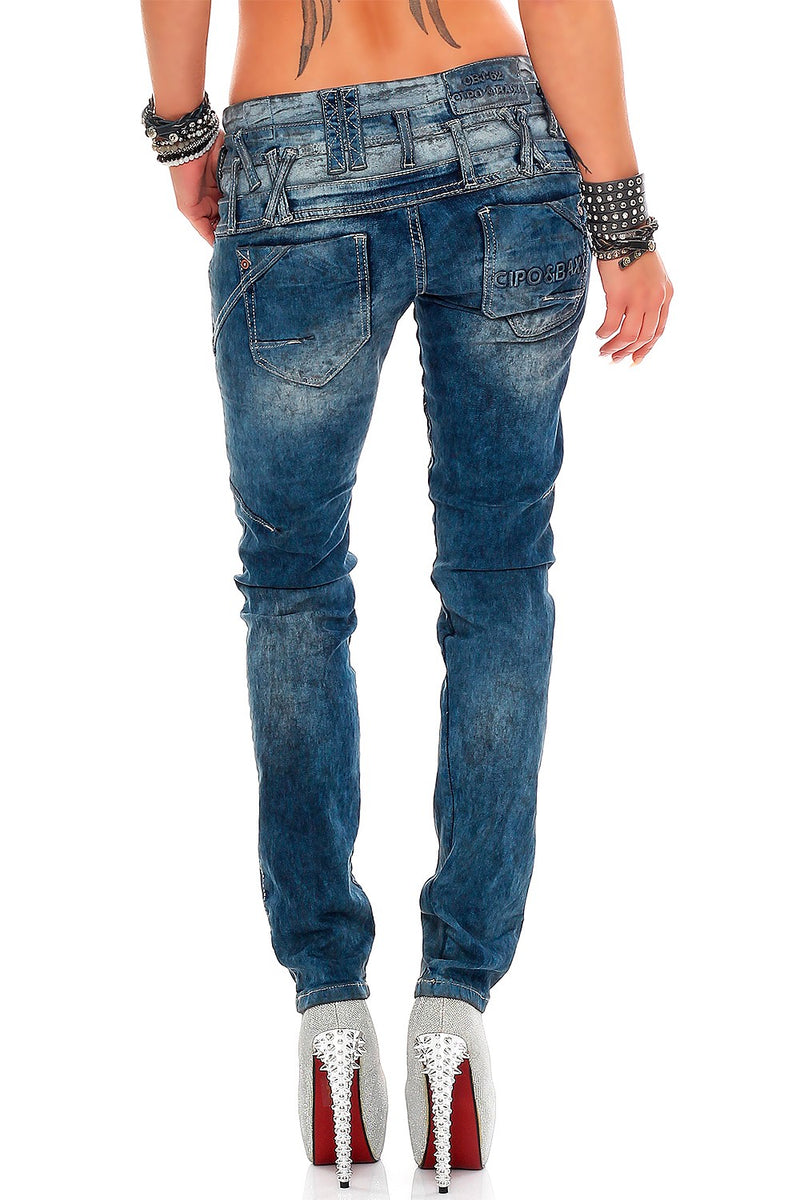 Damen Slim Fit Jeans Stonewashed WD245 - Blue