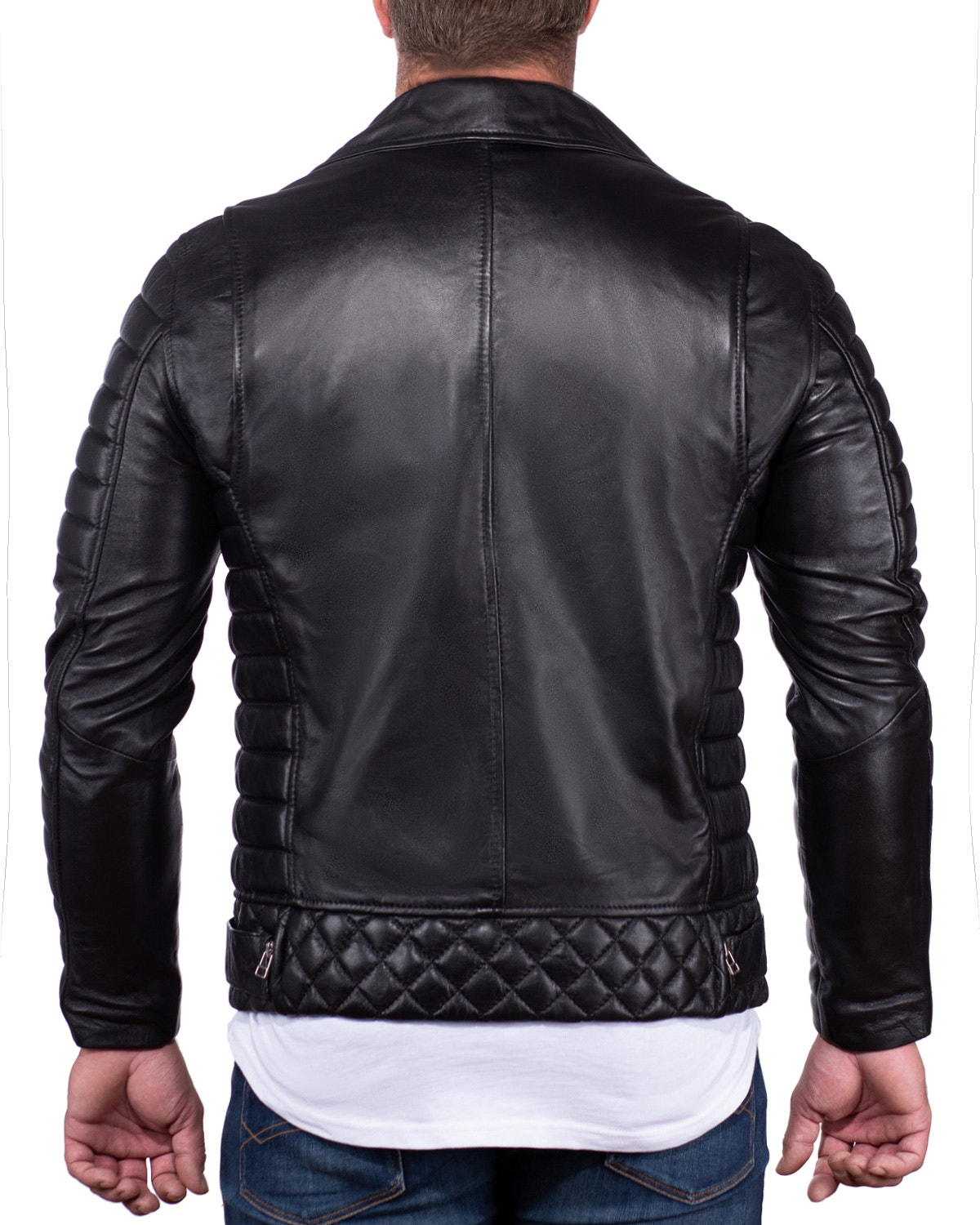 Herren Slim Fit Kunstleder Jacke Silver Zipper PU in Black – Reichstadt – Ansicht 2