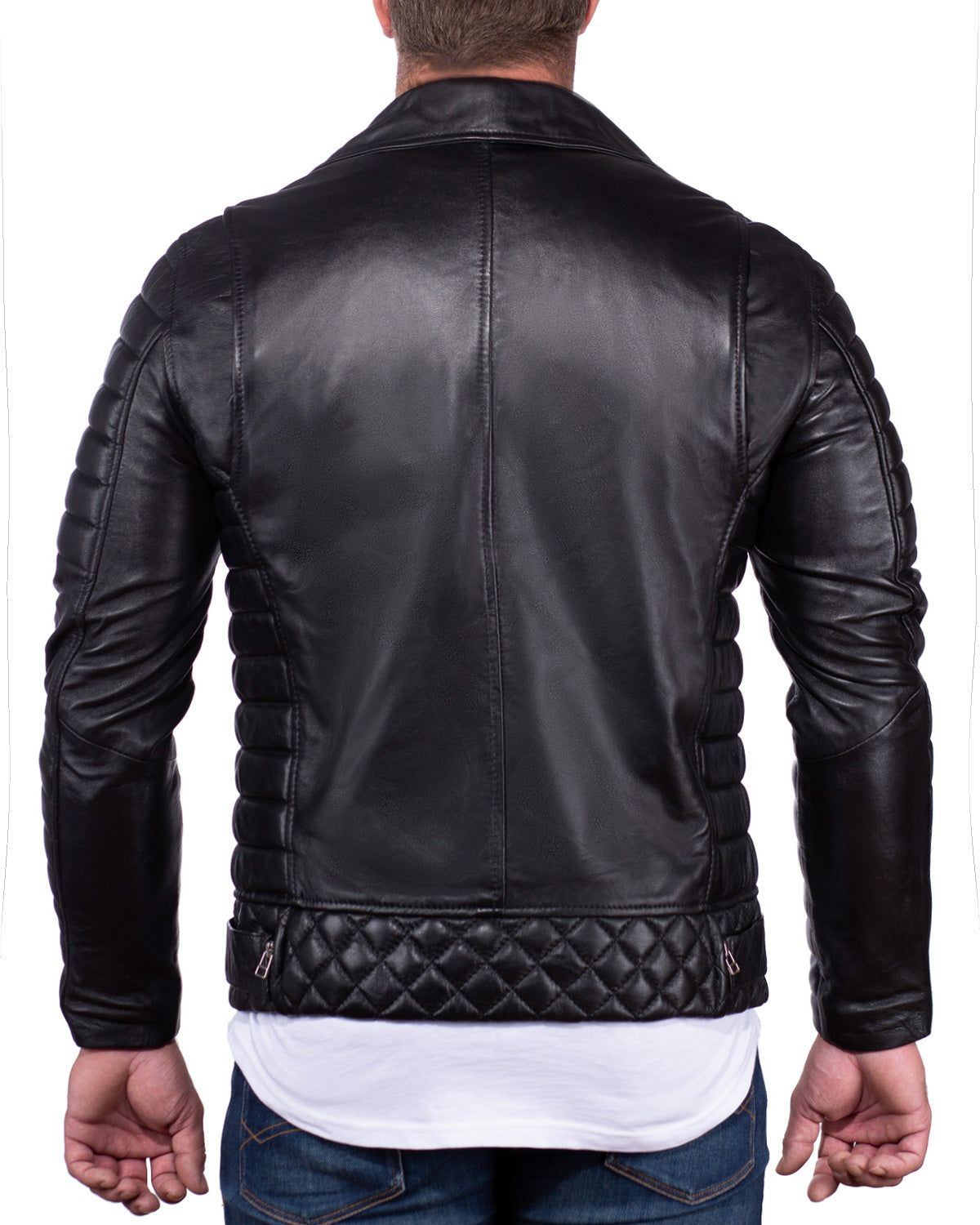 Herren Slim Fit Kunstleder Jacke Silver Zipper PU in Black – Reichstadt – Ansicht 2