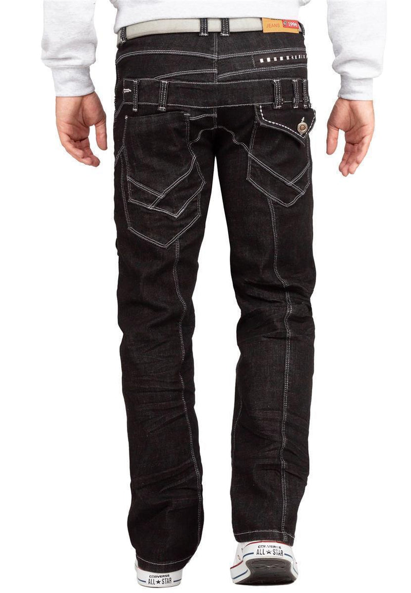 Herren Regular Fit Jeans Stonewashed KM8002-1 - Black