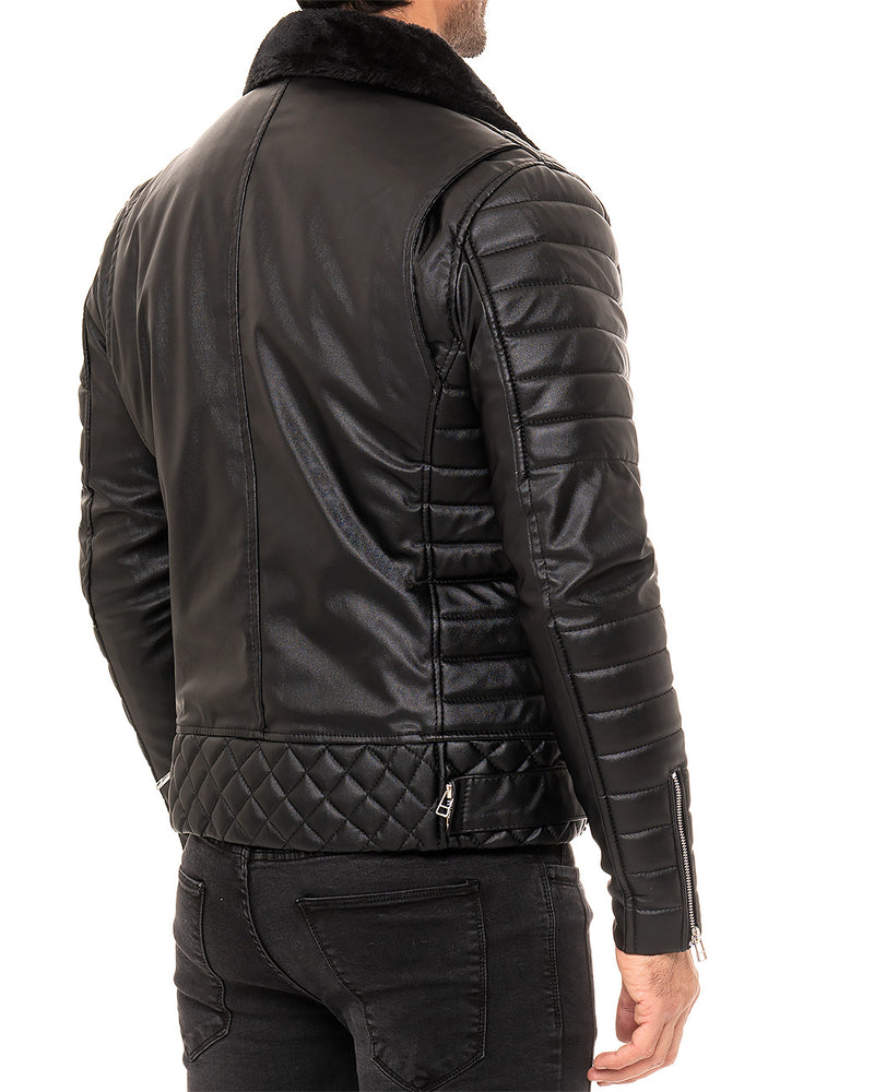 Herren Slim Fit Kunstlederjacke Silver Zipper RS008PU - Black
