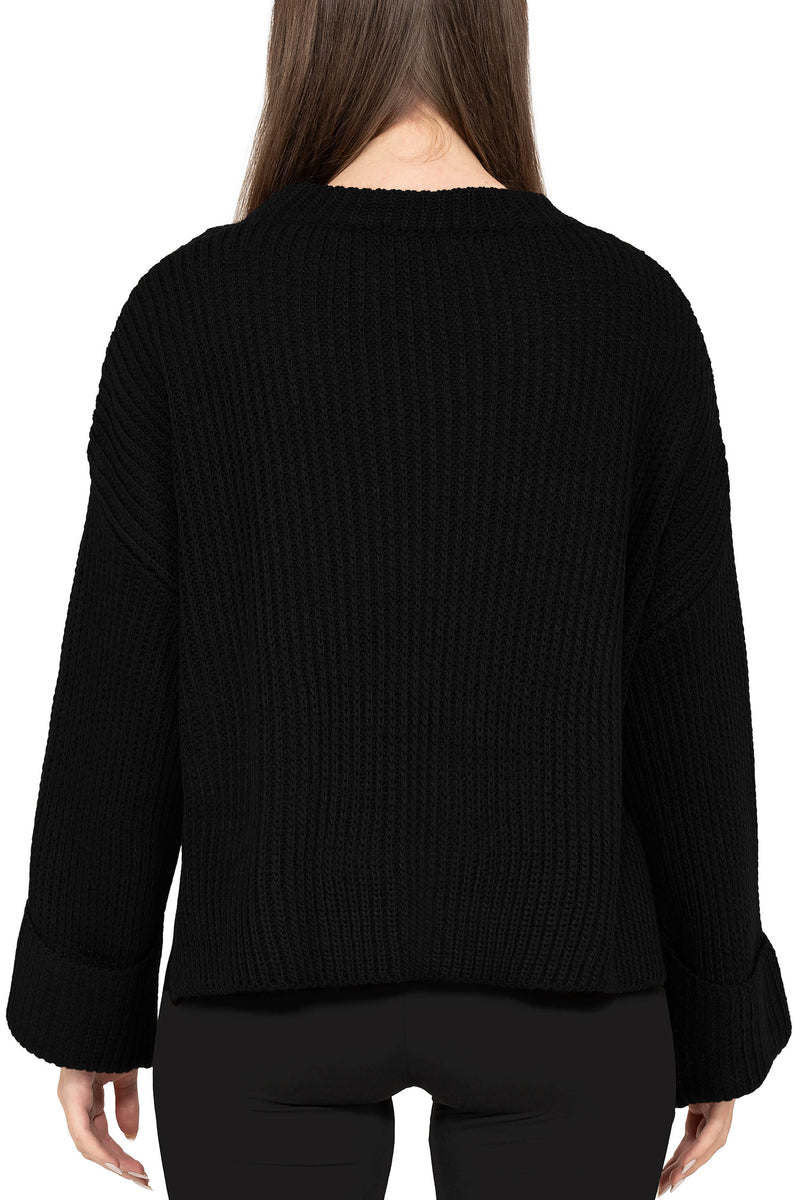 Damen Relaxed Fit Strickpullover 25RSW093 - Black