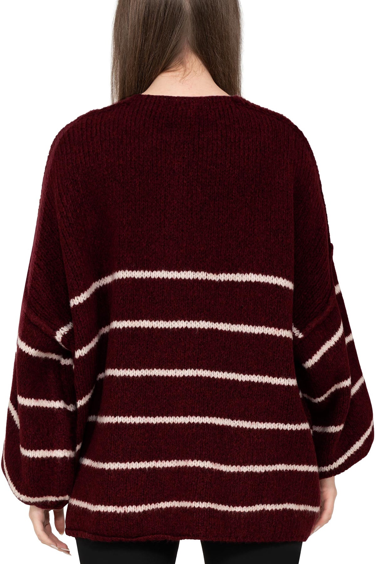 Damen Relaxed Fit Cardigan 25RSW088 - Bordeaux-White