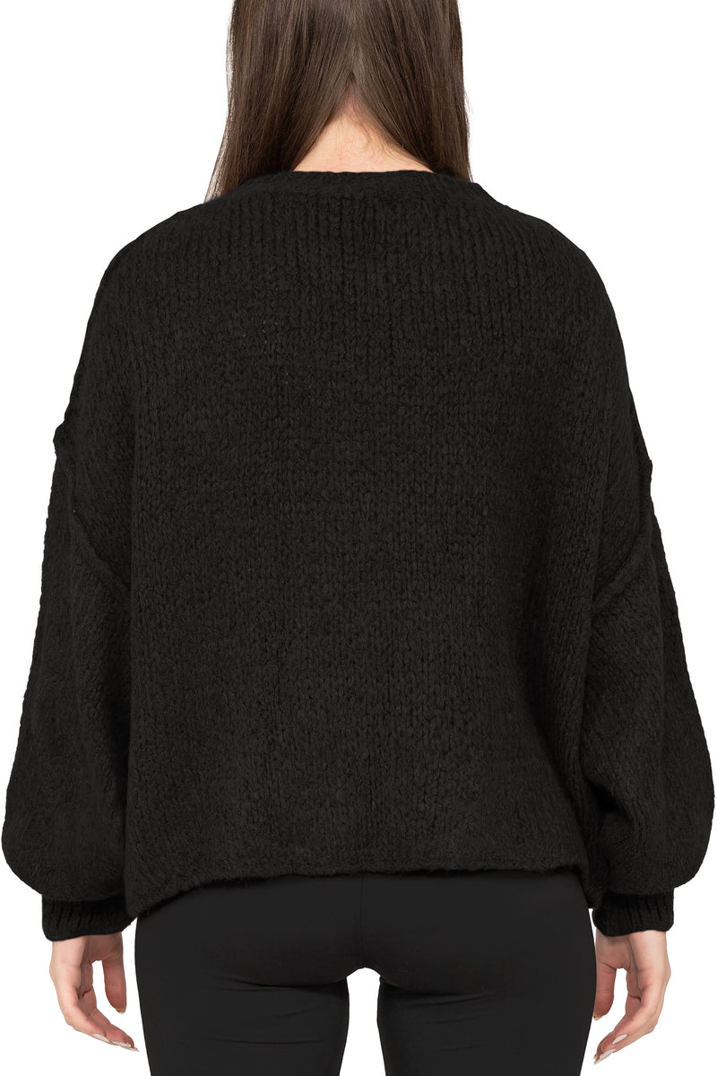 Damen Relaxed Fit Strickpullover 25RSW096 - Black