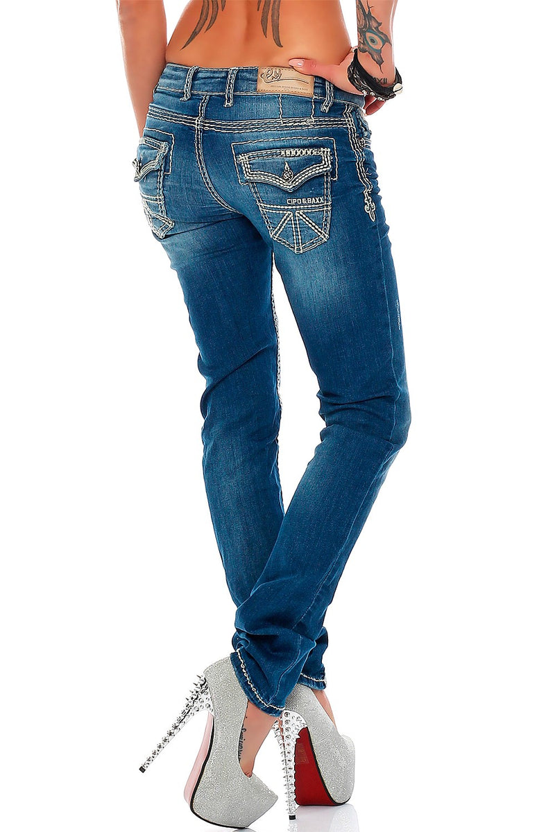 Damen Slim Fit Jeans Stonewashed WD201 - Blue