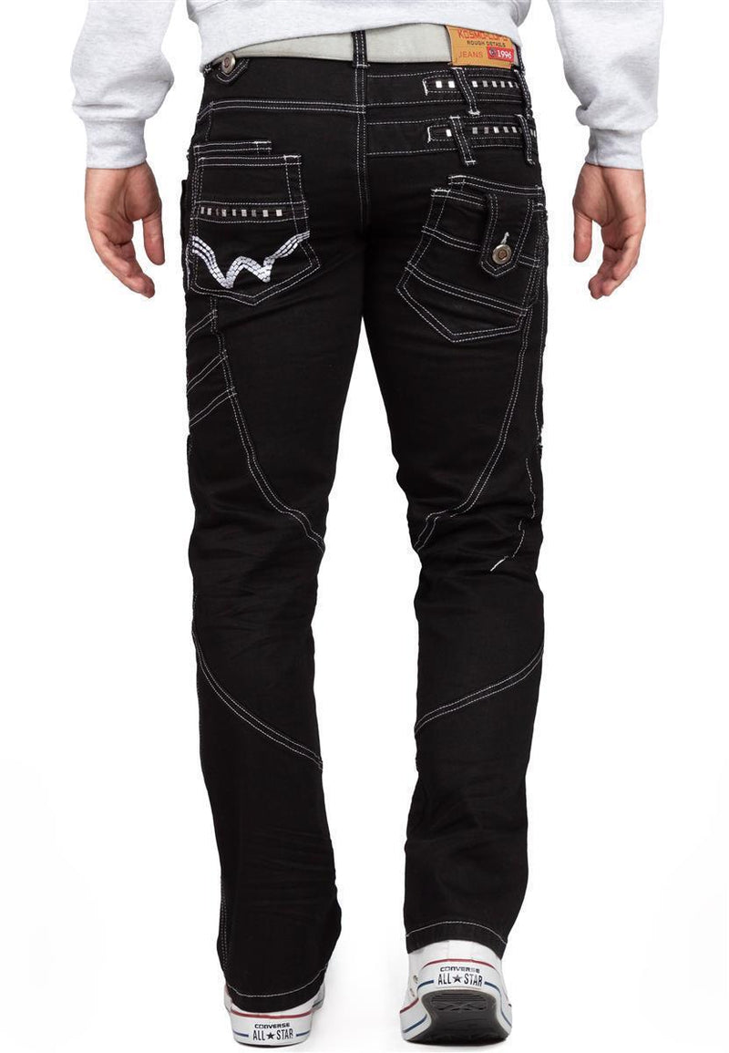 Herren Regular Fit Jeans Stonewashed KM001-1 - Black