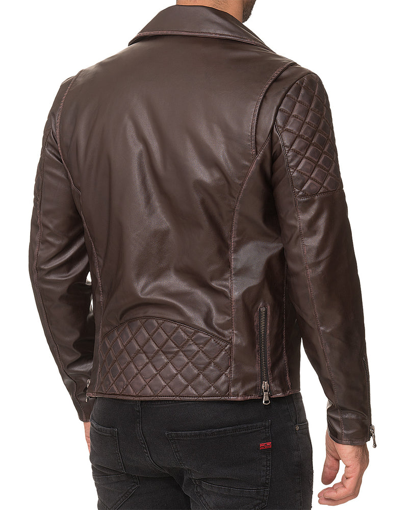 Herren Regular Fit Kunstlederjacke Gunmetal Zipper RS007 PU - Dark Brown