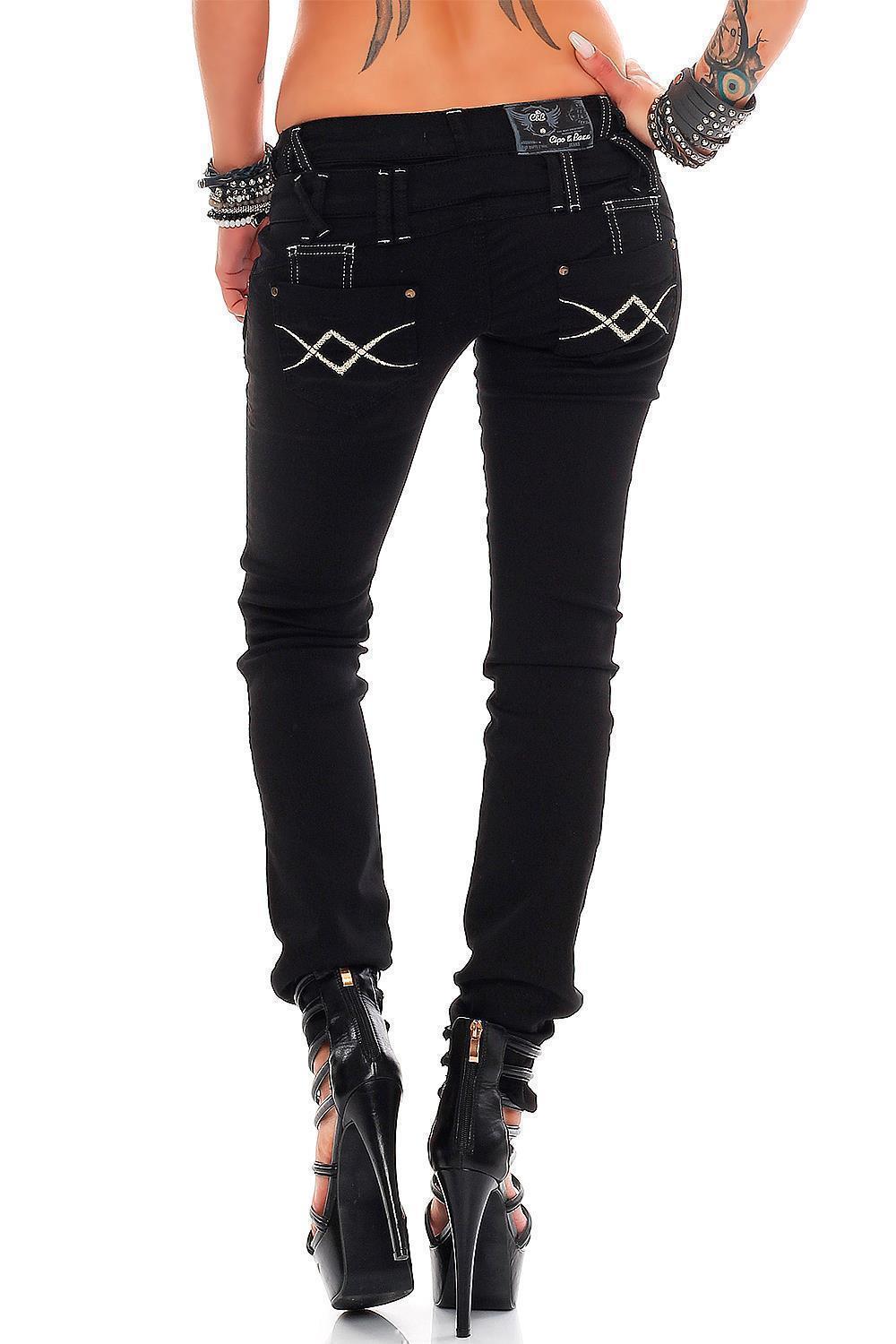 Damen Slim Fit Jeans Denim WD228 - Black