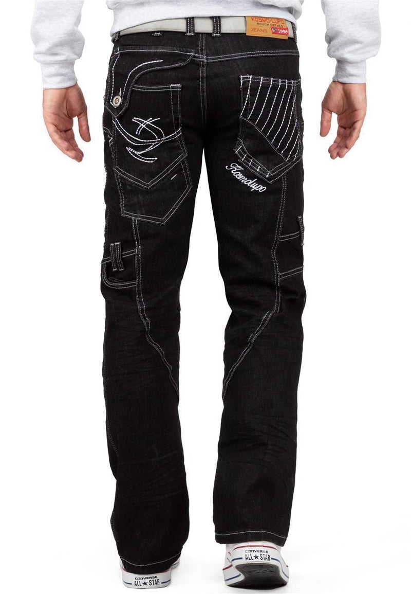 Herren Regular Fit Jeans Stonewashed KM130-1 - Black