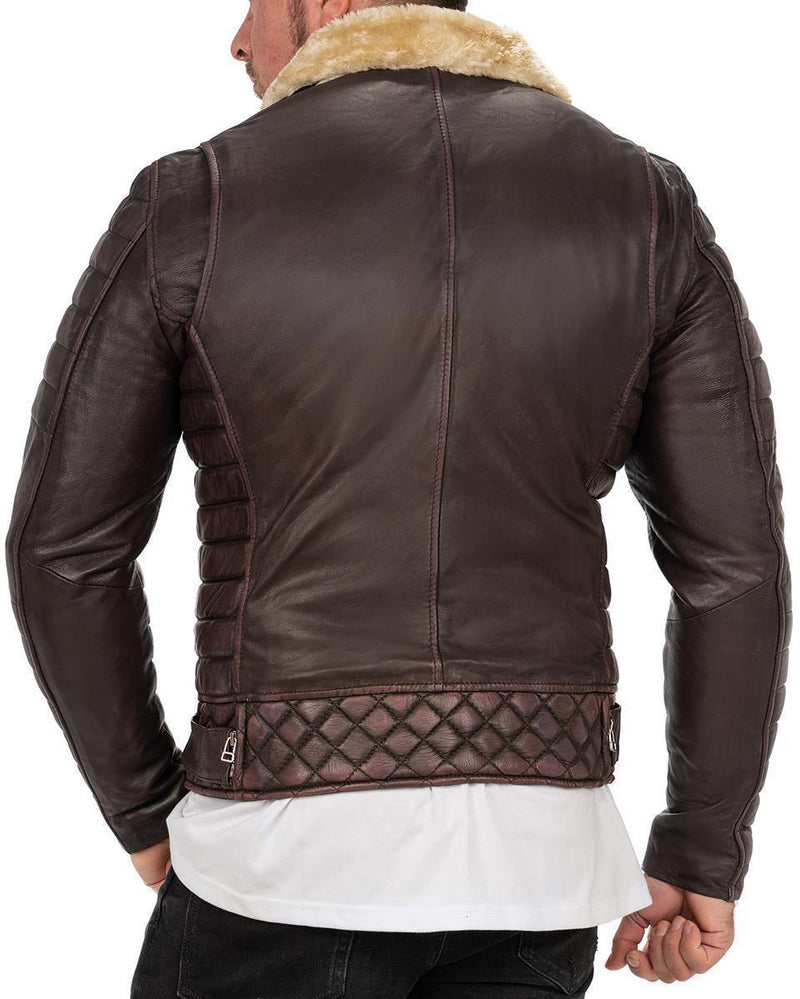 Reichstadt Herren Slim Fit Echtlederjacke mit schwarzem Zipper Braun (Modell RS008LUX) - Ansicht 3