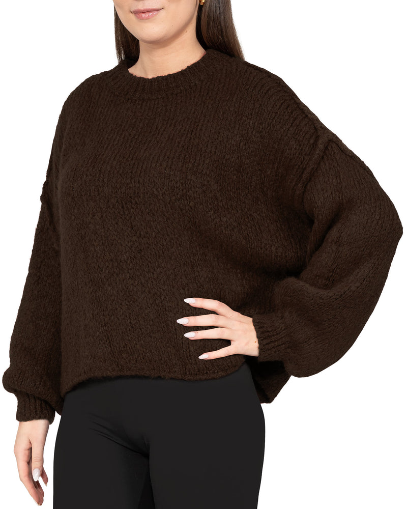 Damen Relaxed Fit Strickpullover 25RSW096 - Brown