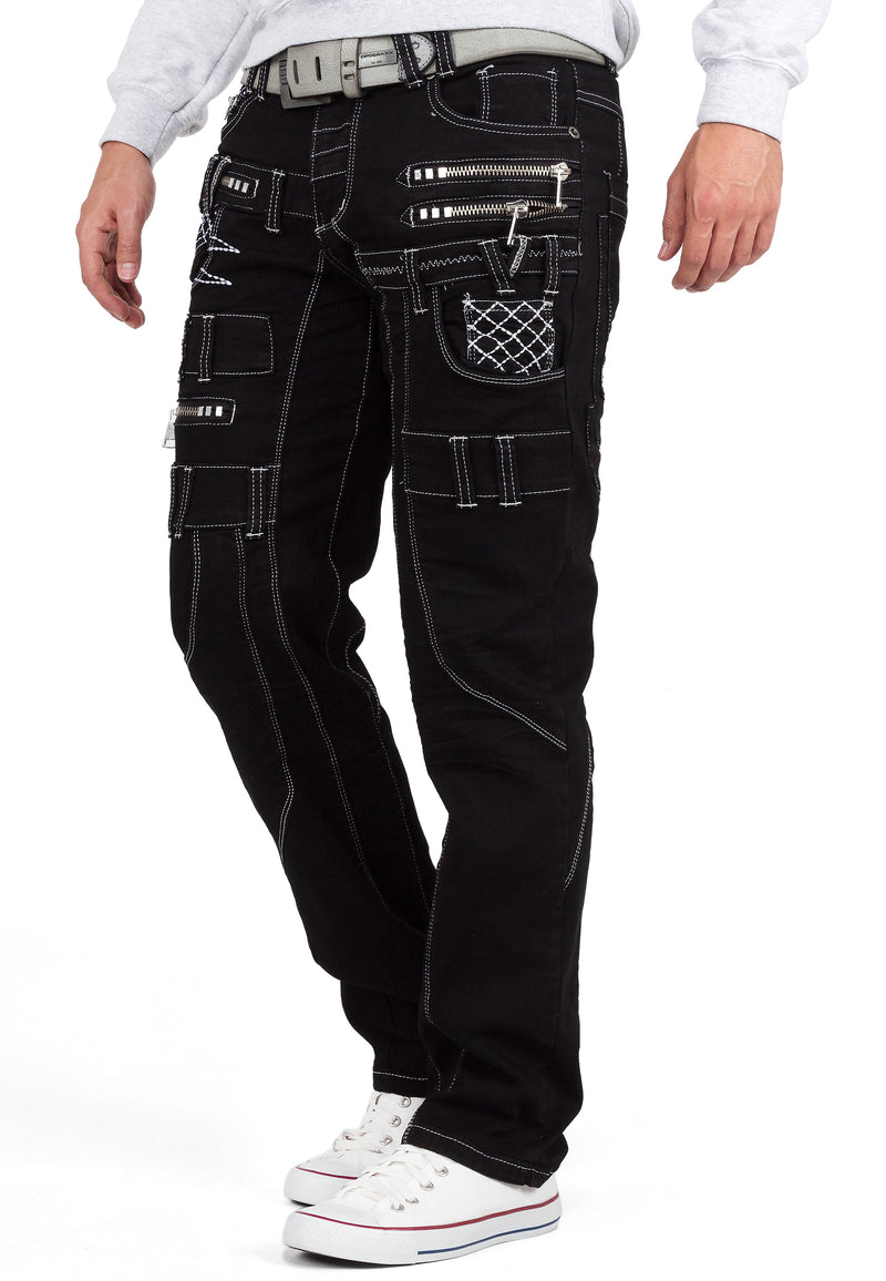 Herren Regular Fit Jeans Stonewashed KM009-1 - Black