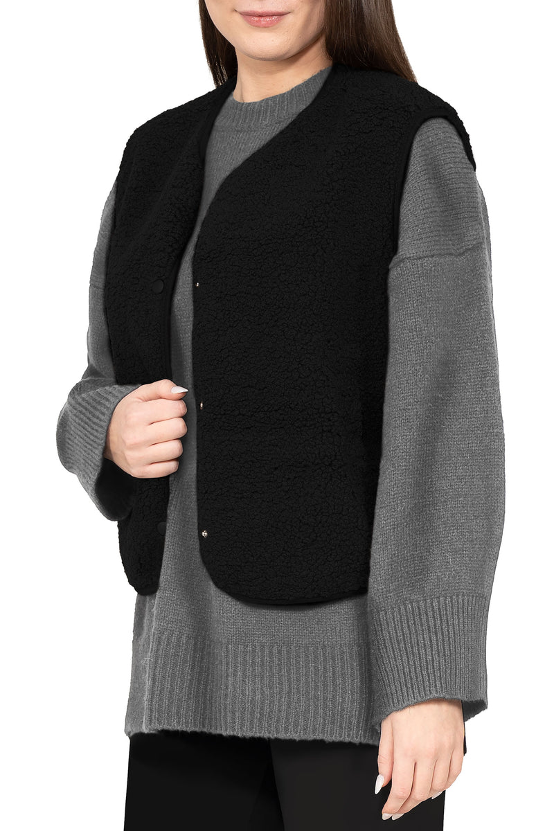 Damen Relaxed Fit Teddy Weste 25RSW098 - Black