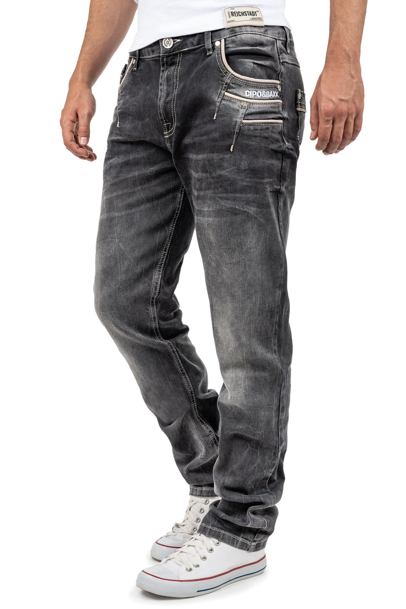 Herren Straight Fit Jeans Stonewashed CD719 - Black