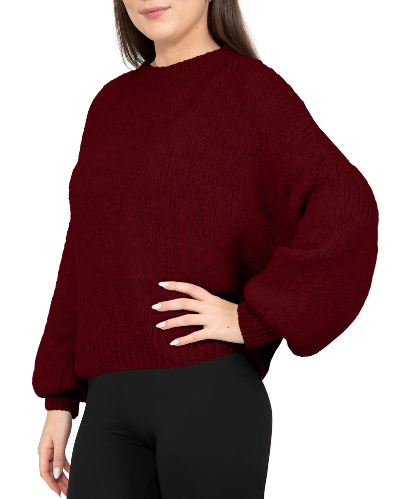 Damen Relaxed Fit Strickpullover 25RSW089 - Bordeaux