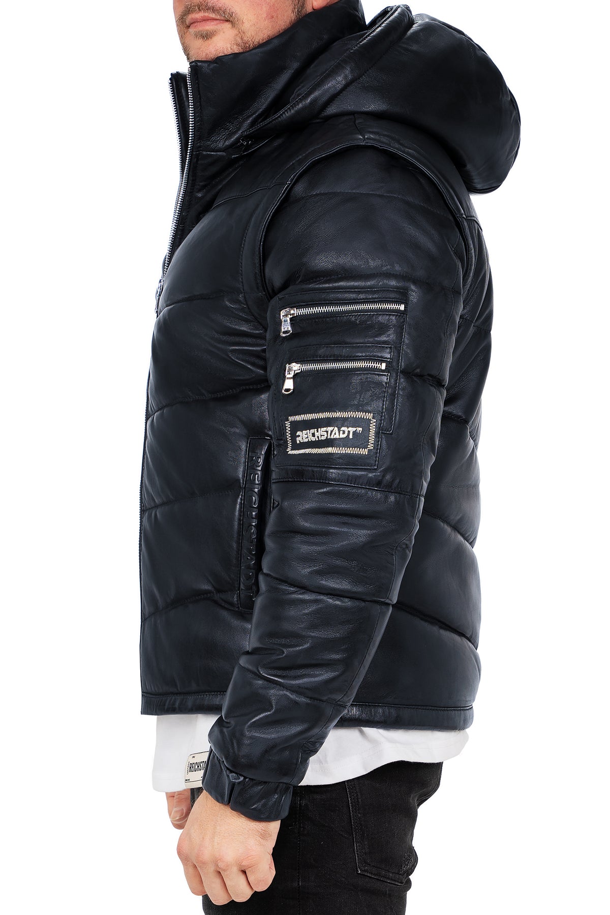 Herren Regular Fit Jacke Echtleder in Navy – Reichstadt – Ansicht 3