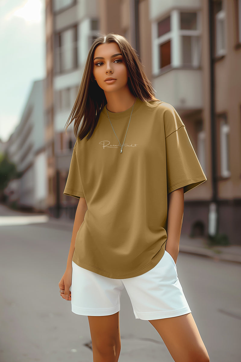 Damen Oversized T-Shirt Brand Stick 23RSW044 - Khaki