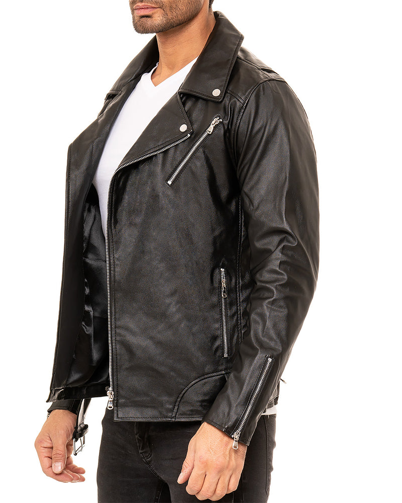 Reichstadt Herren Slim Fit Bikerjacke Echtleder Schwarz mit Silber-Zipper (Modell 19RS018) - Ansicht 3