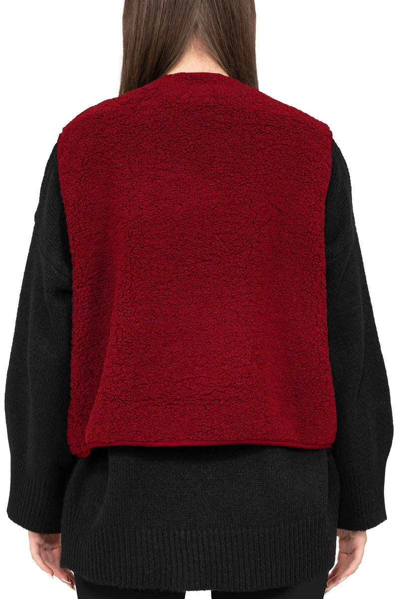 Damen Relaxed Fit Teddy Weste 25RSW098 - Bordeaux