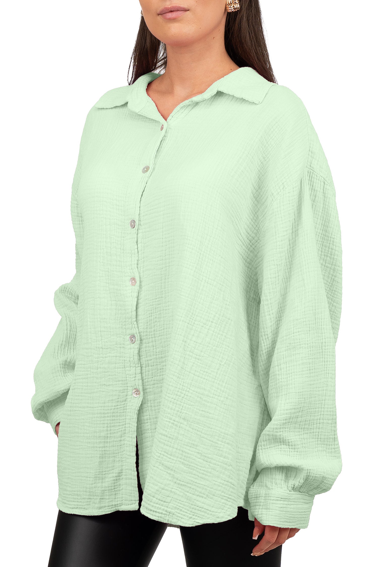 Damen Relaxed Fit Bluse Musselin 25RSW080 - Mint