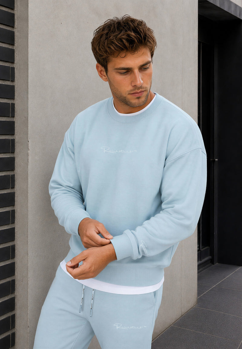 Herren Regular Fit Pullover Logo-Stitching 23RS037 - Baby Blue