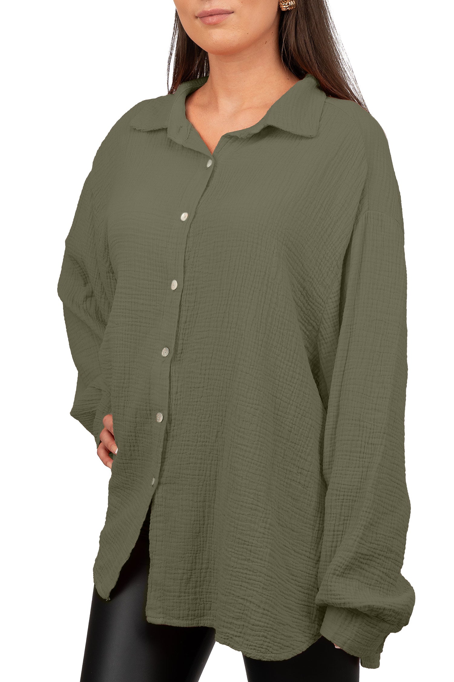 Damen Relaxed Fit Bluse Musselin 25RSW080 - Khaki